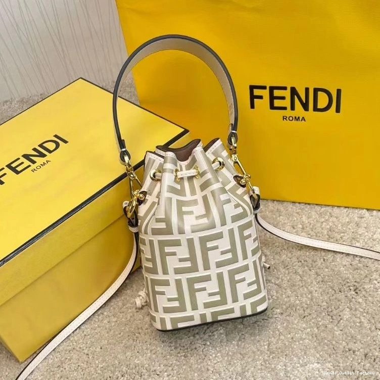 Cheap HOT Bag Leather In Motif Mon Tresor White Fendi Bucket Mini FF Calf 0731